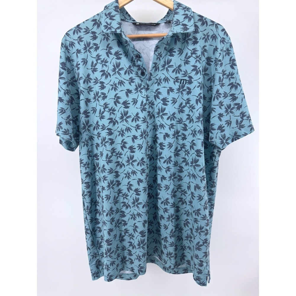 TravisMathew Golf  Polo Shirt Mens L Blue Floral GRAND CYPRESS Golf AOP